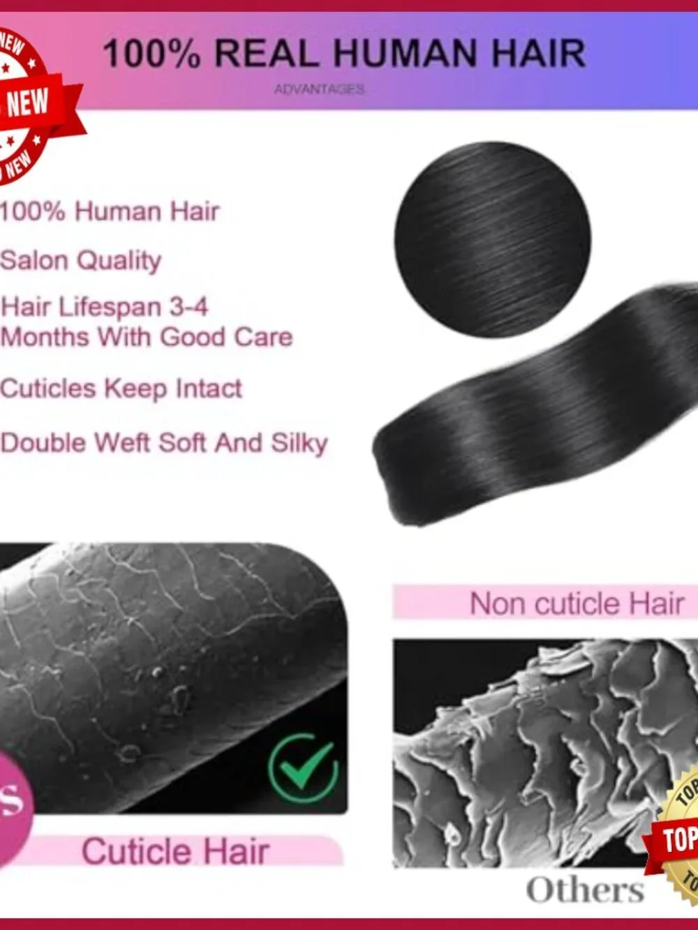 24 Inch Real Human Hair Clip-In Extensions, 120g 8pc Set, Invisible Seamless